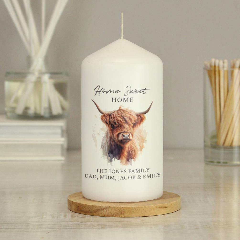 Personalised Highland Cow Pillar Candle Extra Image 2